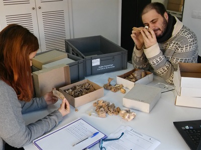 Doctorands de la Universitat de Girona fent tasques d'investigació al museu
